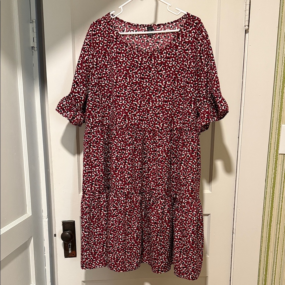 SHEIN Burgundy and White Patterned Long Sleeve Dress
